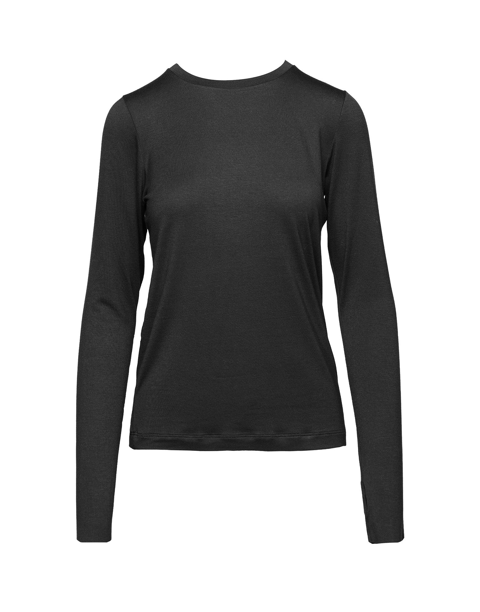 T-shirt a Maniche Lunghe in Jersey di Viscosa Stretch Nero
