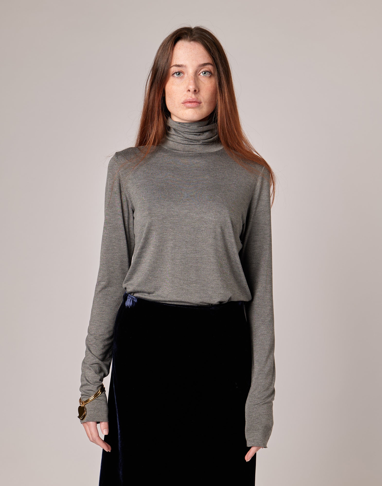 T-shirt Collo Alto in Viscosa Stretch Grigio Melange