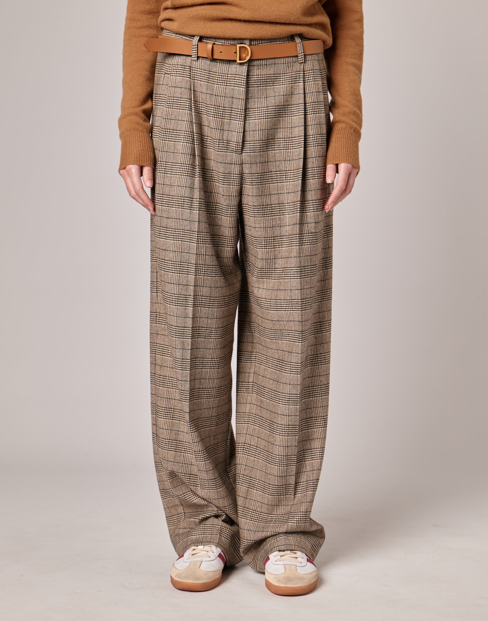 Pantaloni Lunghi con Pences in Prince of Wales Comfort