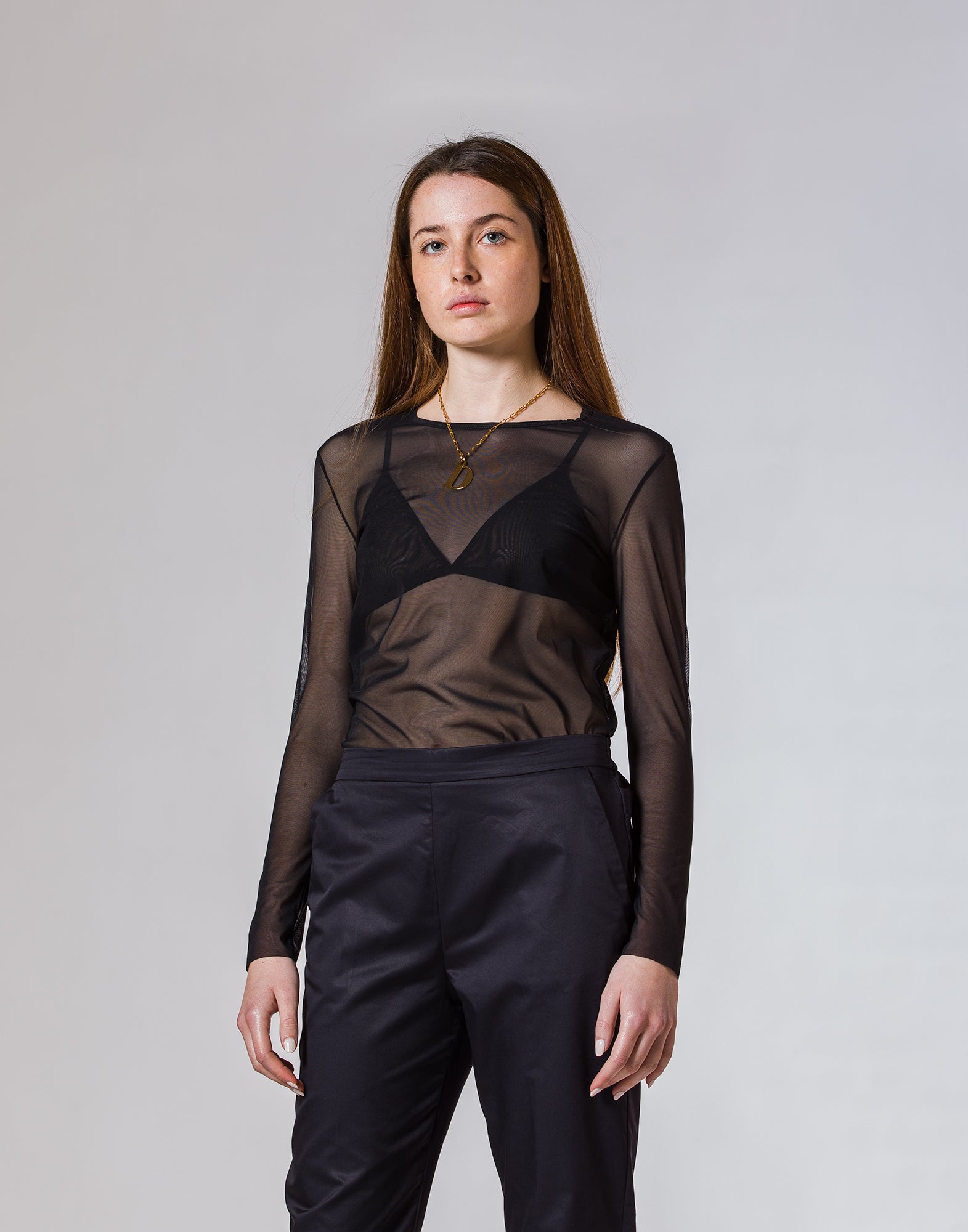 T-shirt Manica Lunga in Tulle Nera
