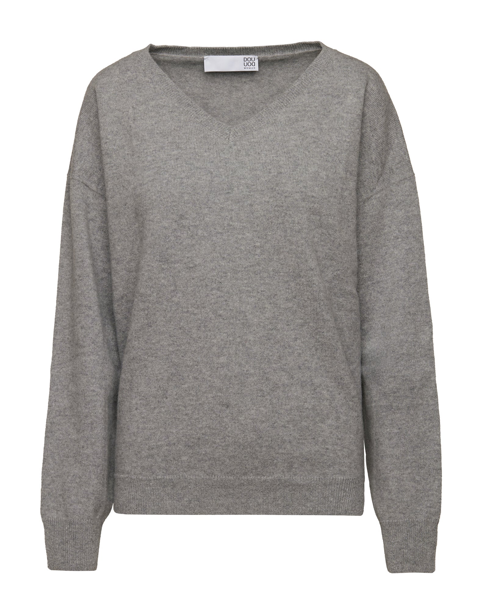 Maglione Ampio a V in Lana Extrafine/Cashmere Grigio Chiaro