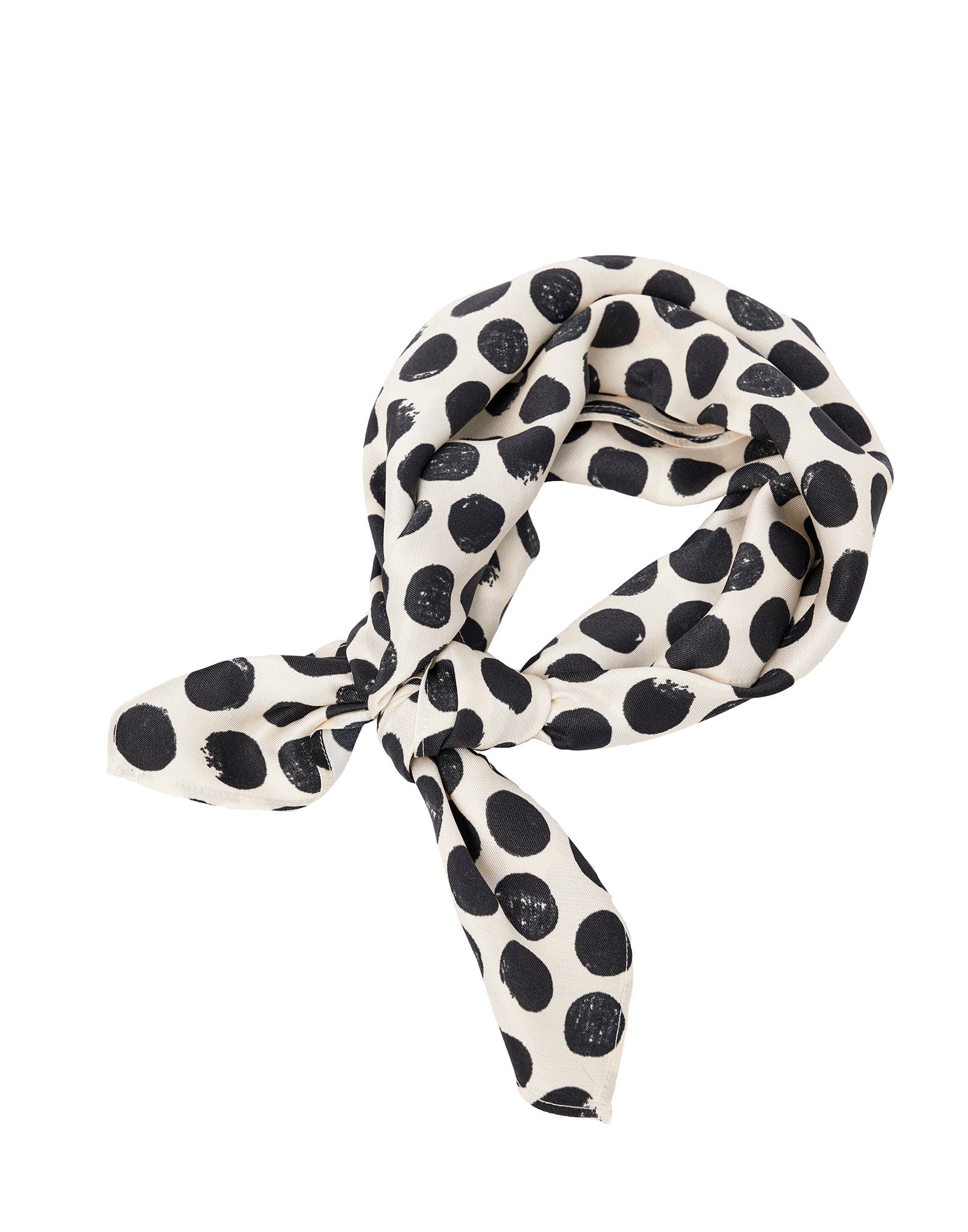 Foulard in Twill con Stampa Pois Champagne/Nero