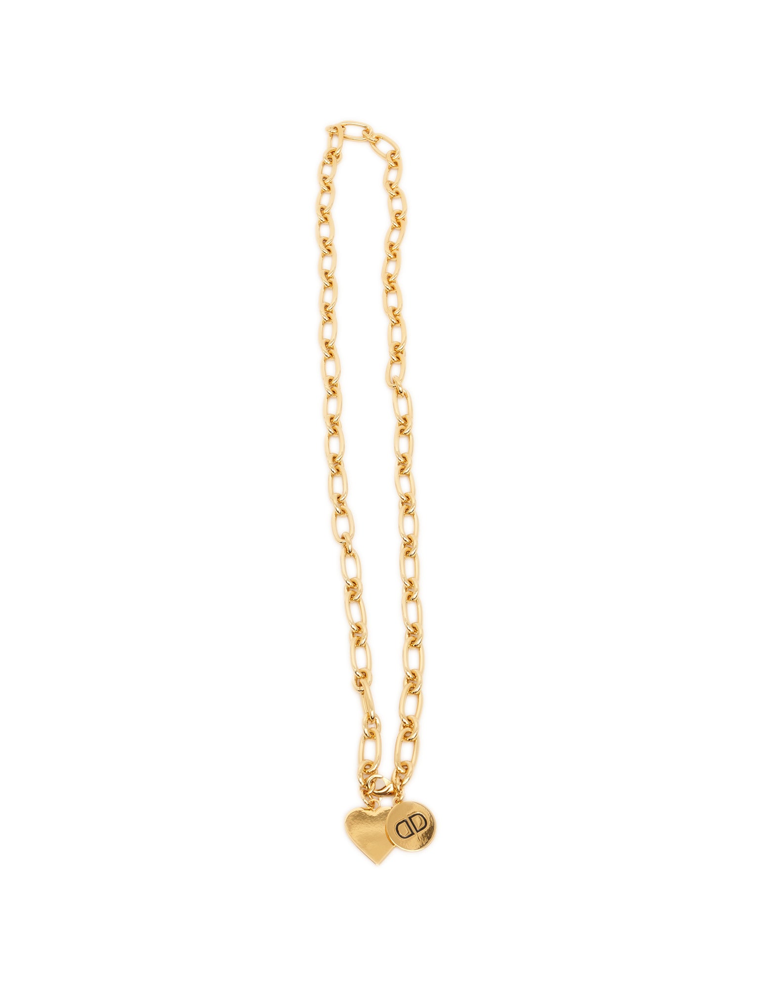 Collana Lunga a Catena con Cuore e Logo Pendenti