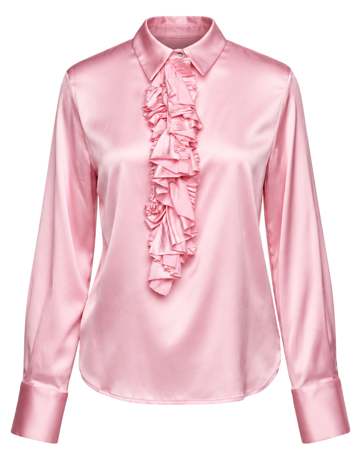 Stretch Satin Shirt with Front Ruffles Bud