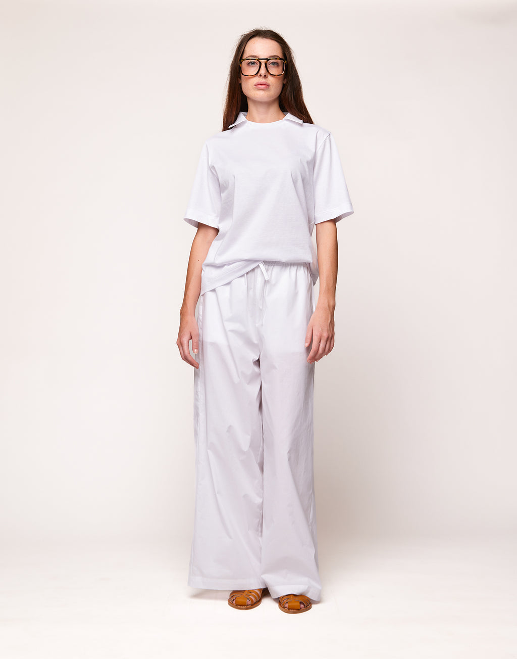 T-shirt Manica Corta con Collo Rimovibile in Popeline Off White