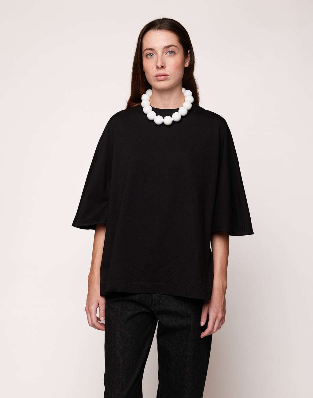 T-shirt Girocollo con Manica Kimono Nera