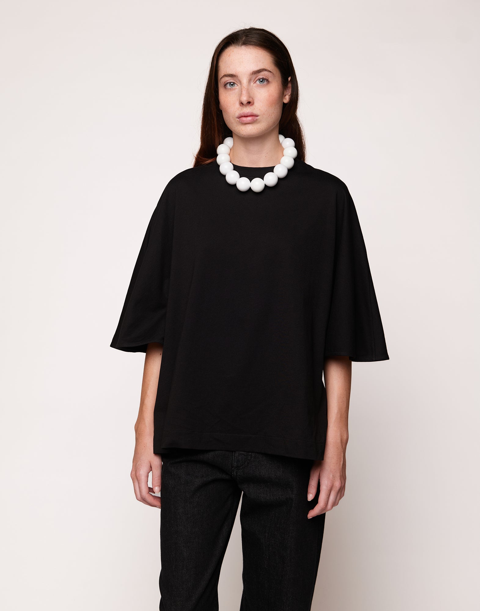 T-shirt Girocollo con Manica Kimono Nera