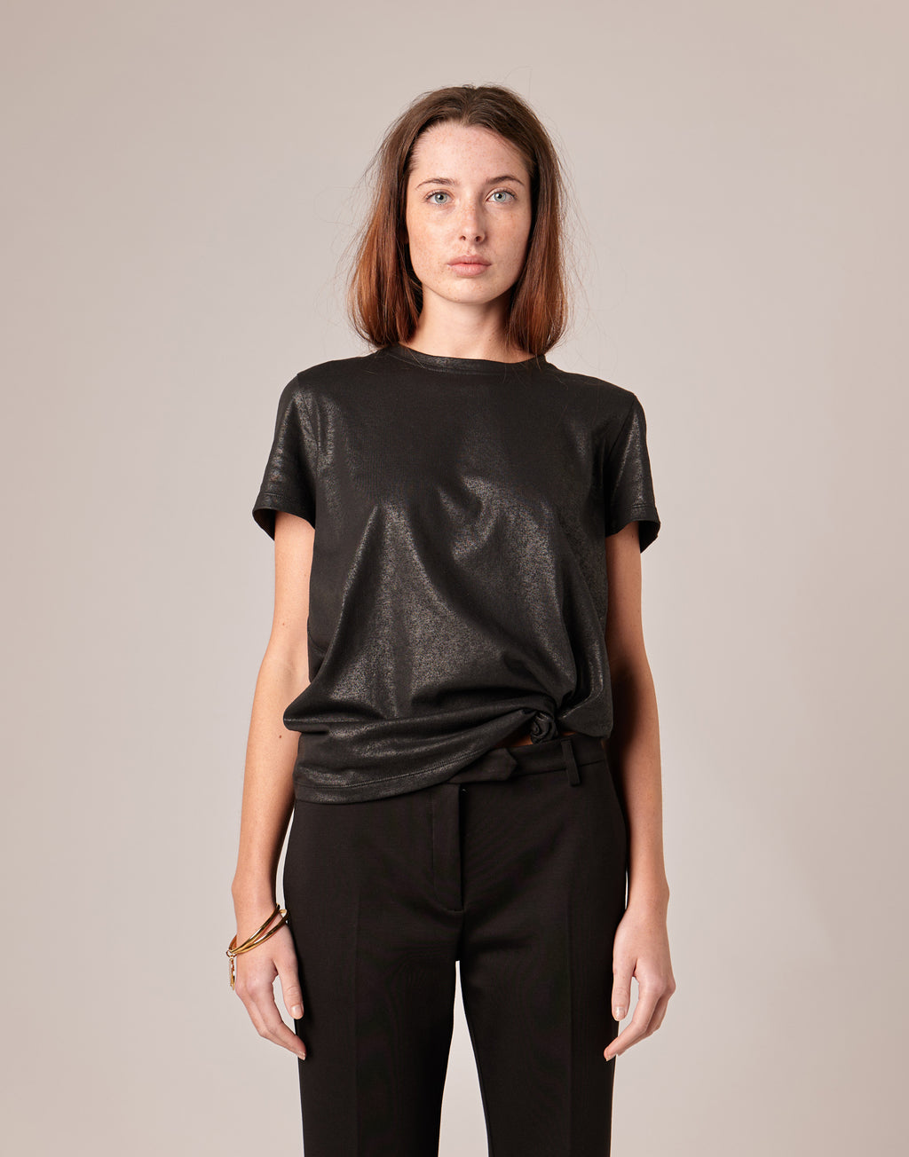 T-shirt a Manica Corta in Jersey di Cotone Spalmato Artigianalmente