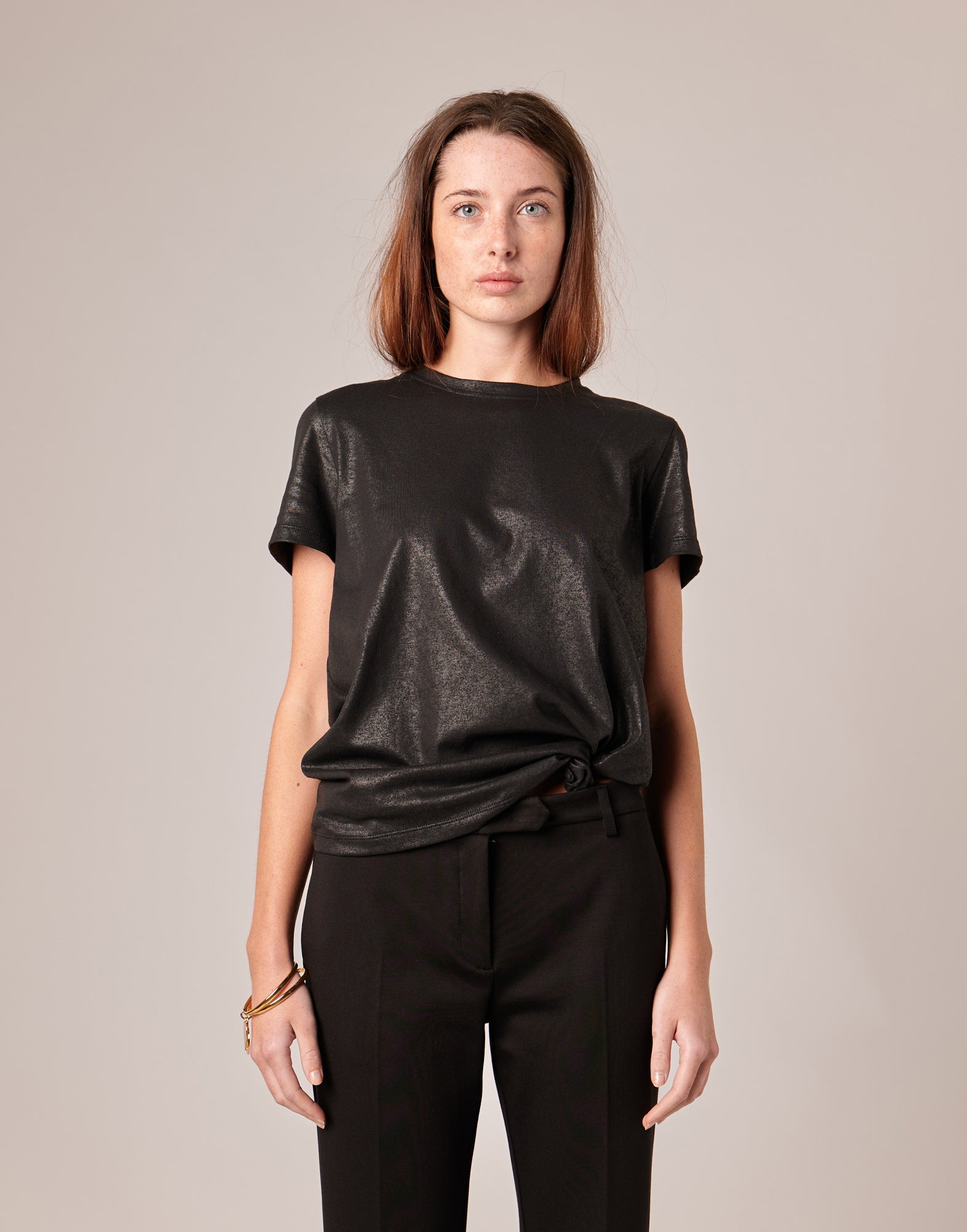 T-shirt a Manica Corta in Jersey di Cotone Spalmato Artigianalmente