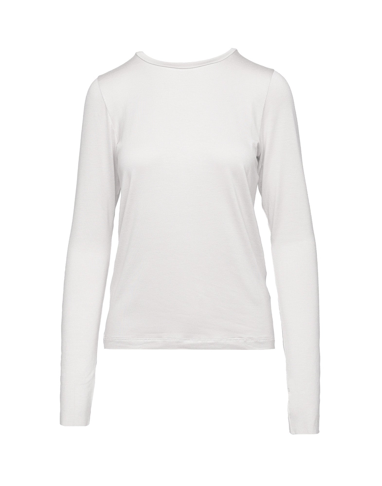 T-shirt a Maniche Lunghe in Jersey di Viscosa Stretch Perla