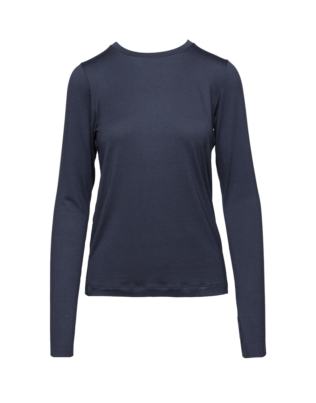 T-shirt a Maniche Lunghe in Jersey di Viscosa Stretch Oltremare