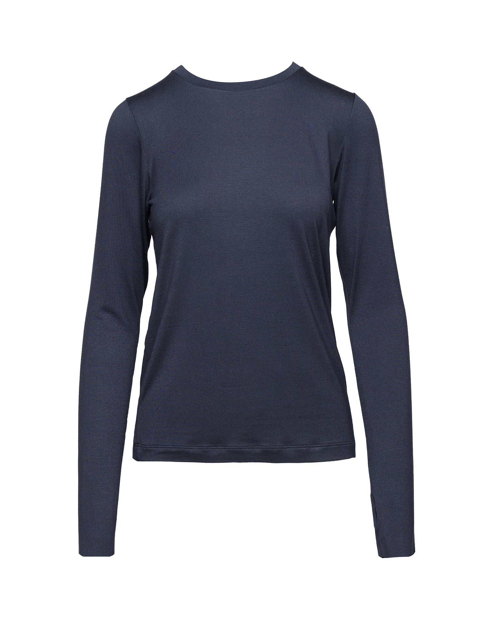 T-shirt a Maniche Lunghe in Jersey di Viscosa Stretch Oltremare
