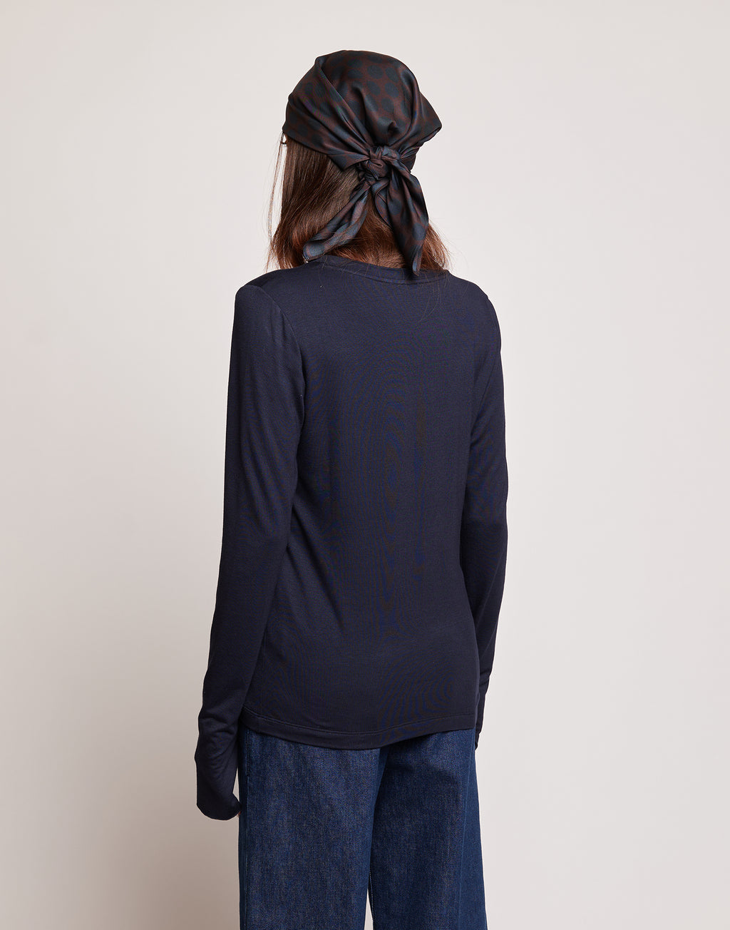 T-shirt a Maniche Lunghe in Jersey di Viscosa Stretch Oltremare