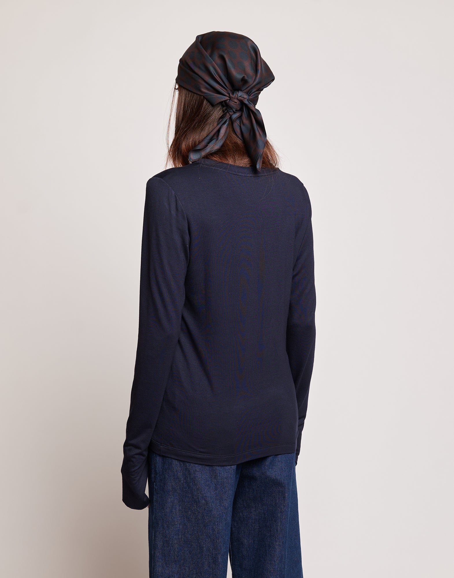 T-shirt a Maniche Lunghe in Jersey di Viscosa Stretch Oltremare
