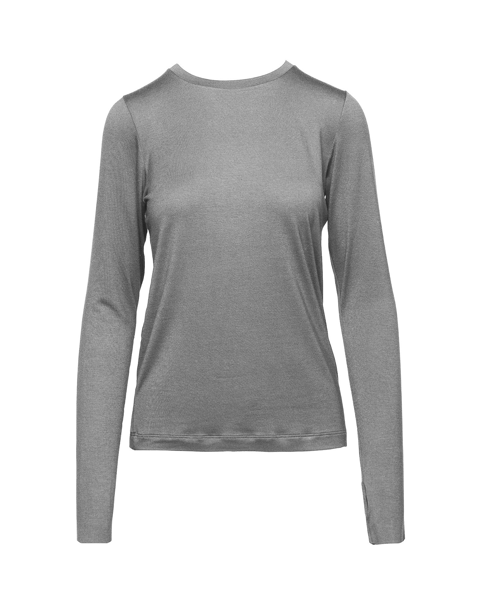 T-shirt a Maniche Lunghe in Jersey di Viscosa Stretch Grigio Melange