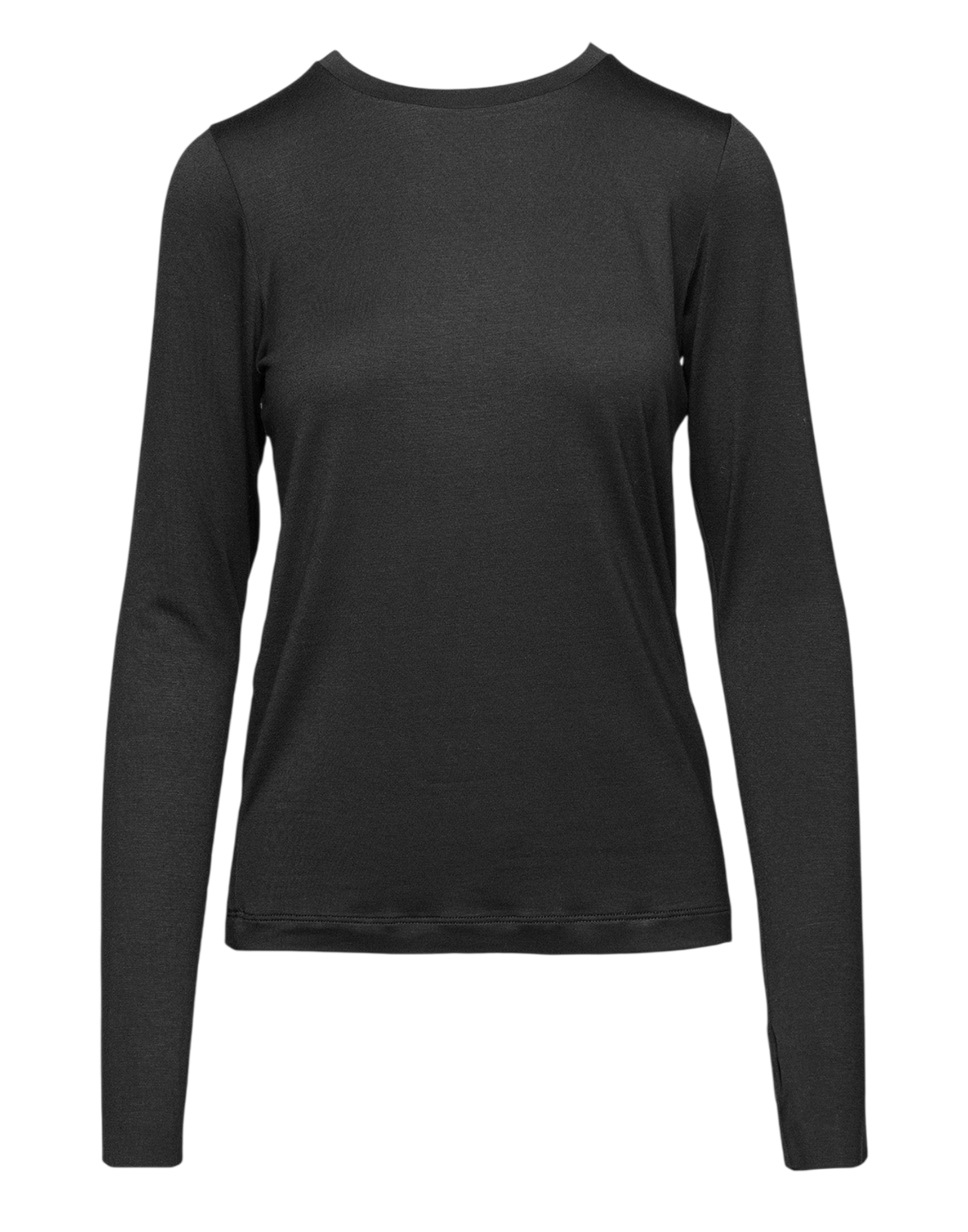 Black Stretch Viscose Jersey Long-Sleeved T-Shirt