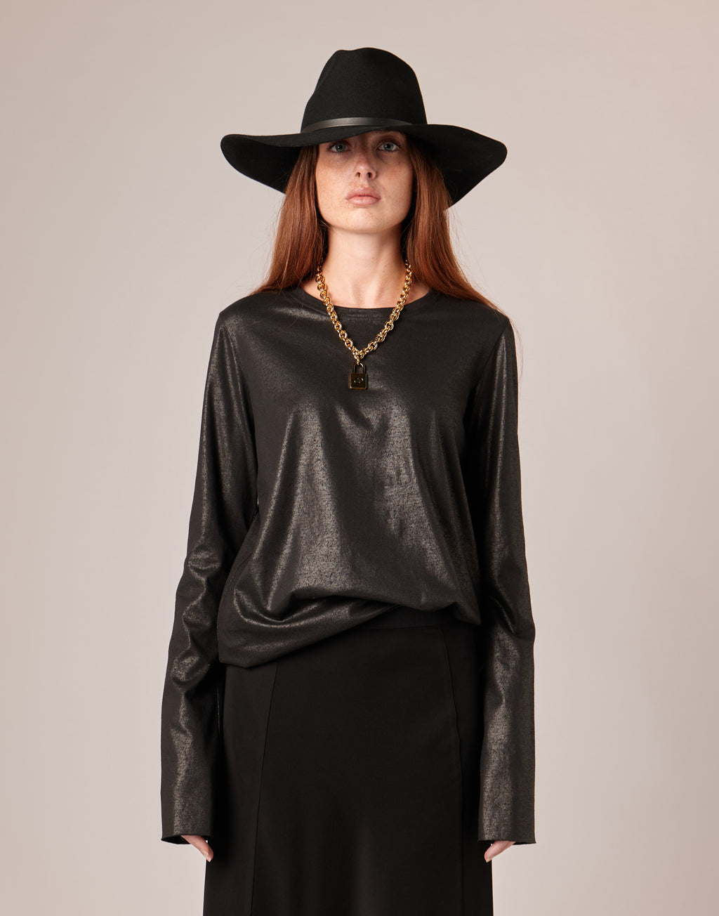 T-shirt a Manica Lunga in Jersey di Cotone Spalmato Artigianalmente