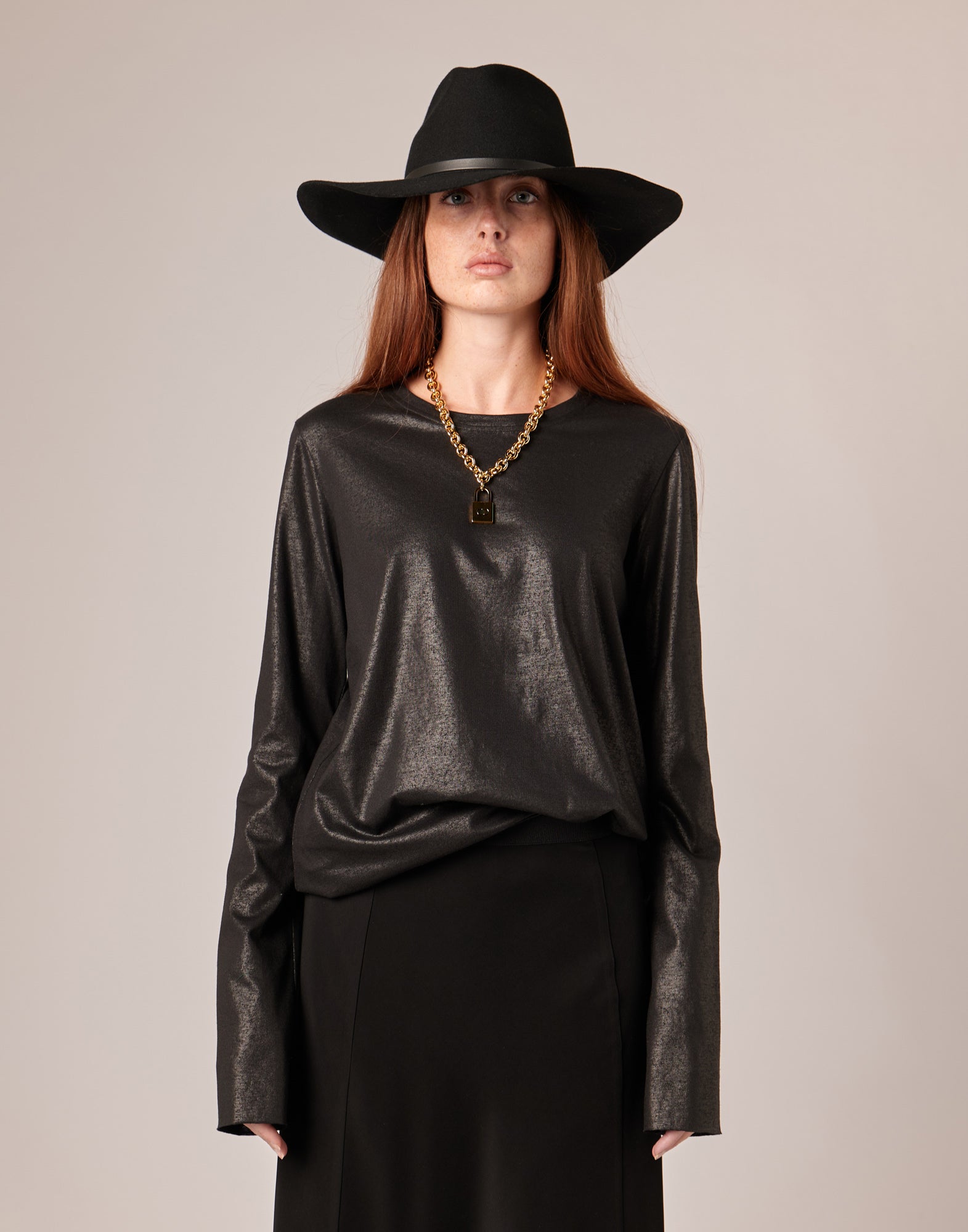 T-shirt a Manica Lunga in Jersey di Cotone Spalmato Artigianalmente