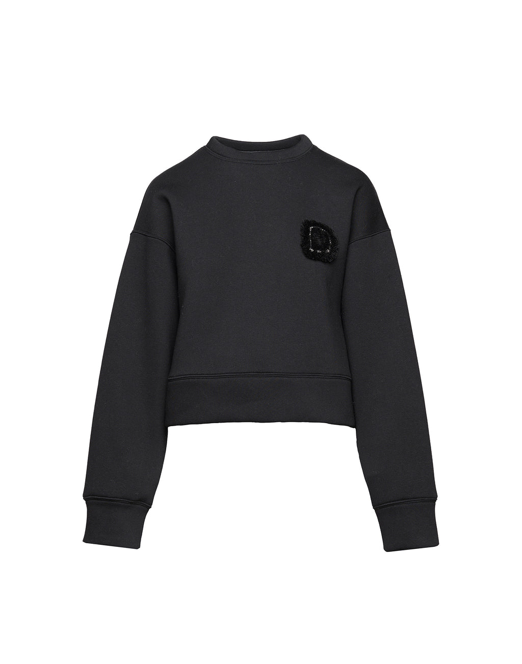 Felpa Crop in Cotone con Ricamo Applicato Nera
