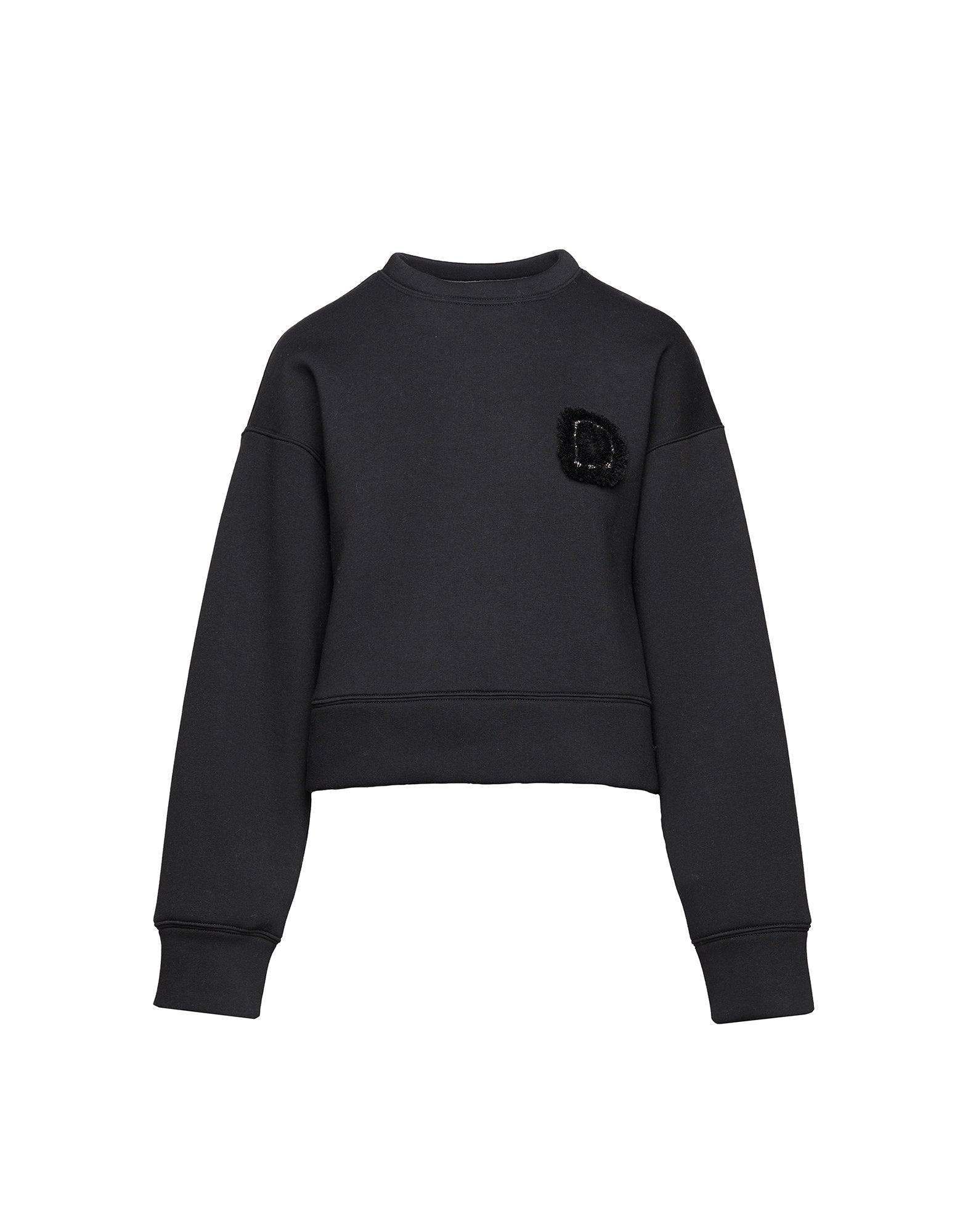 Felpa Crop in Cotone con Ricamo Applicato Nera