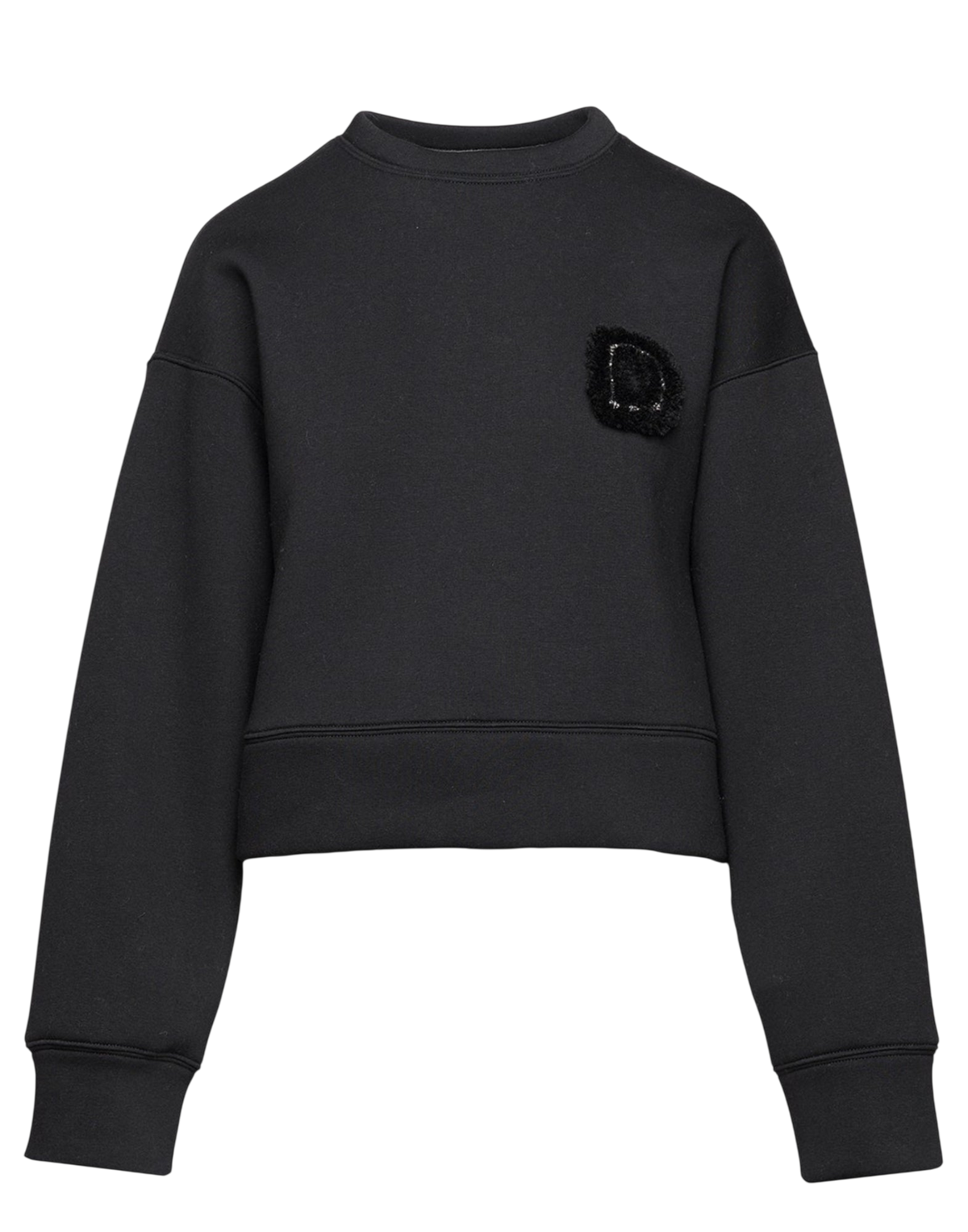 Black Cotton Crop Sweatshirt with Applied Embroidery