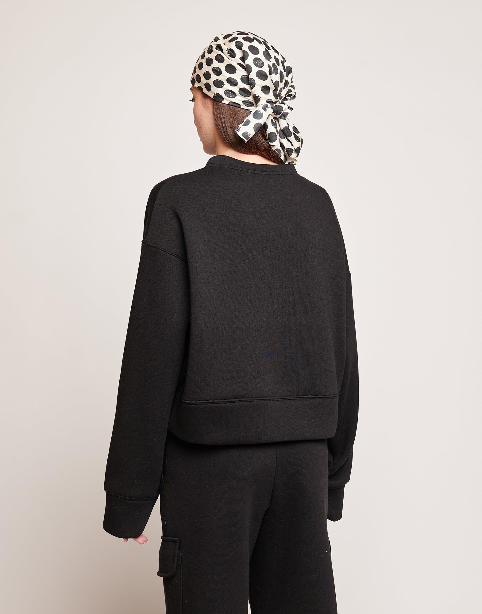 Felpa Crop in Cotone con Ricamo Applicato Nera