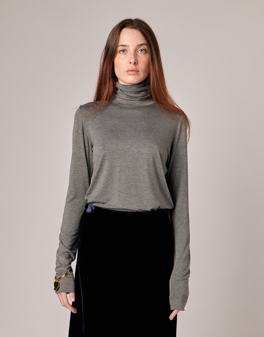 T-shirt Collo Alto in Viscosa Stretch Grigio Melange