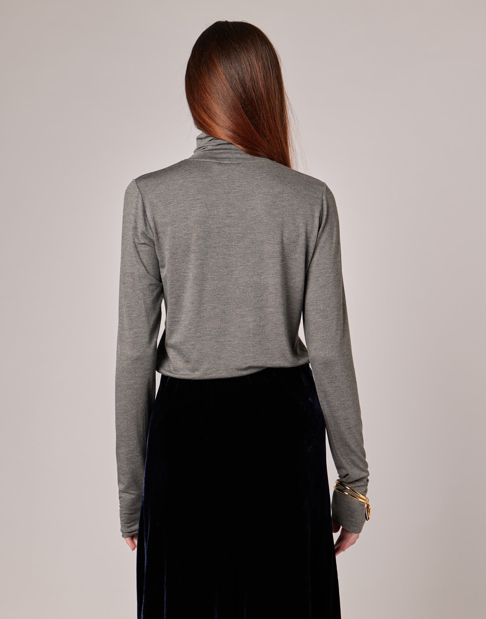T-shirt Collo Alto in Viscosa Stretch Grigio Melange