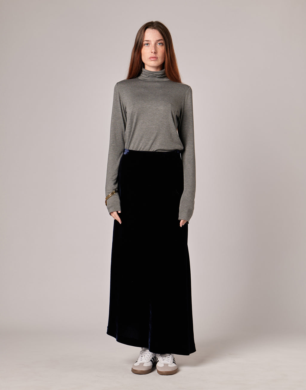 T-shirt Collo Alto in Viscosa Stretch Grigio Melange