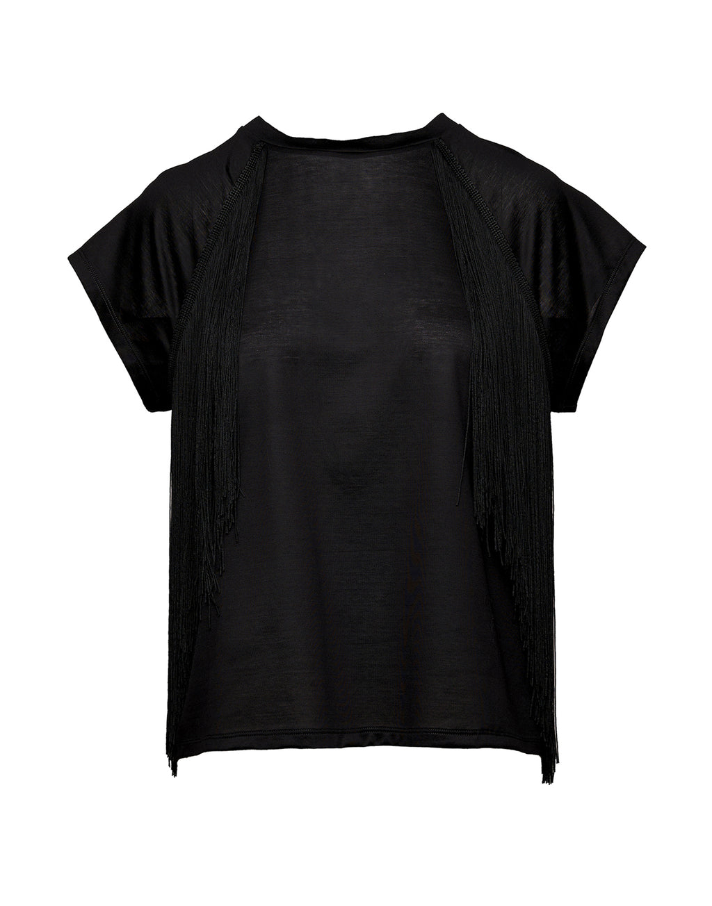 T-shirt in Cotone Makò con Frange Nera