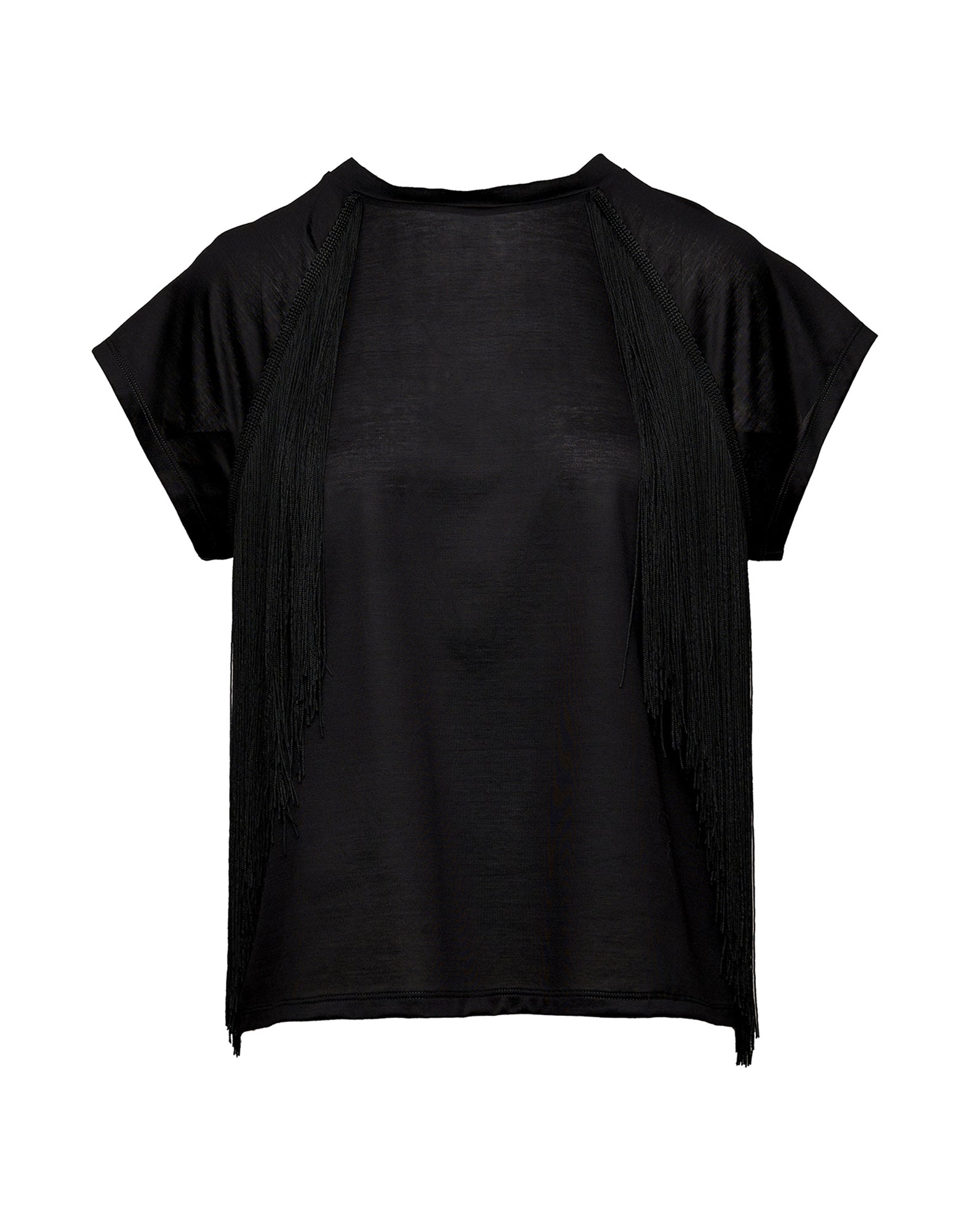 T-shirt in Cotone Makò con Frange Nera