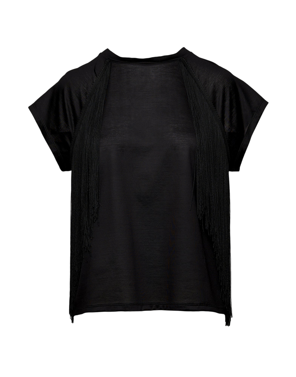 T-shirt en coton Makò à franges noire