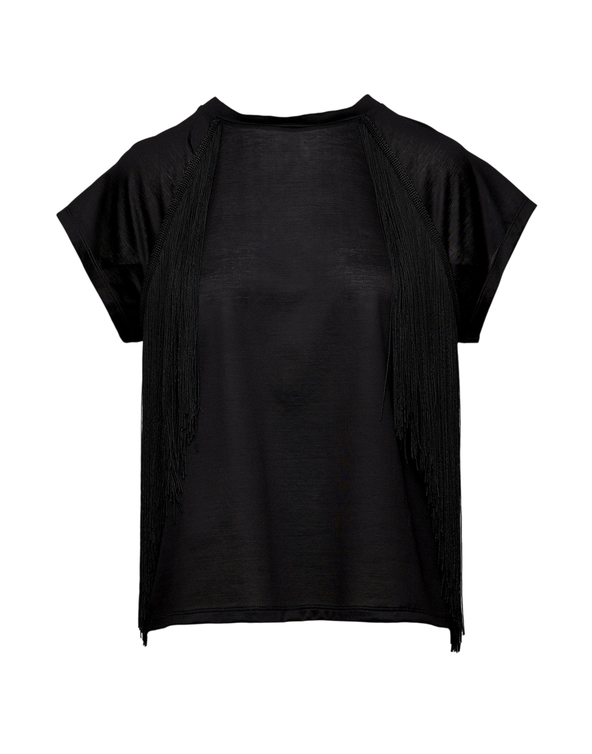 T-shirt en coton Makò à franges noire