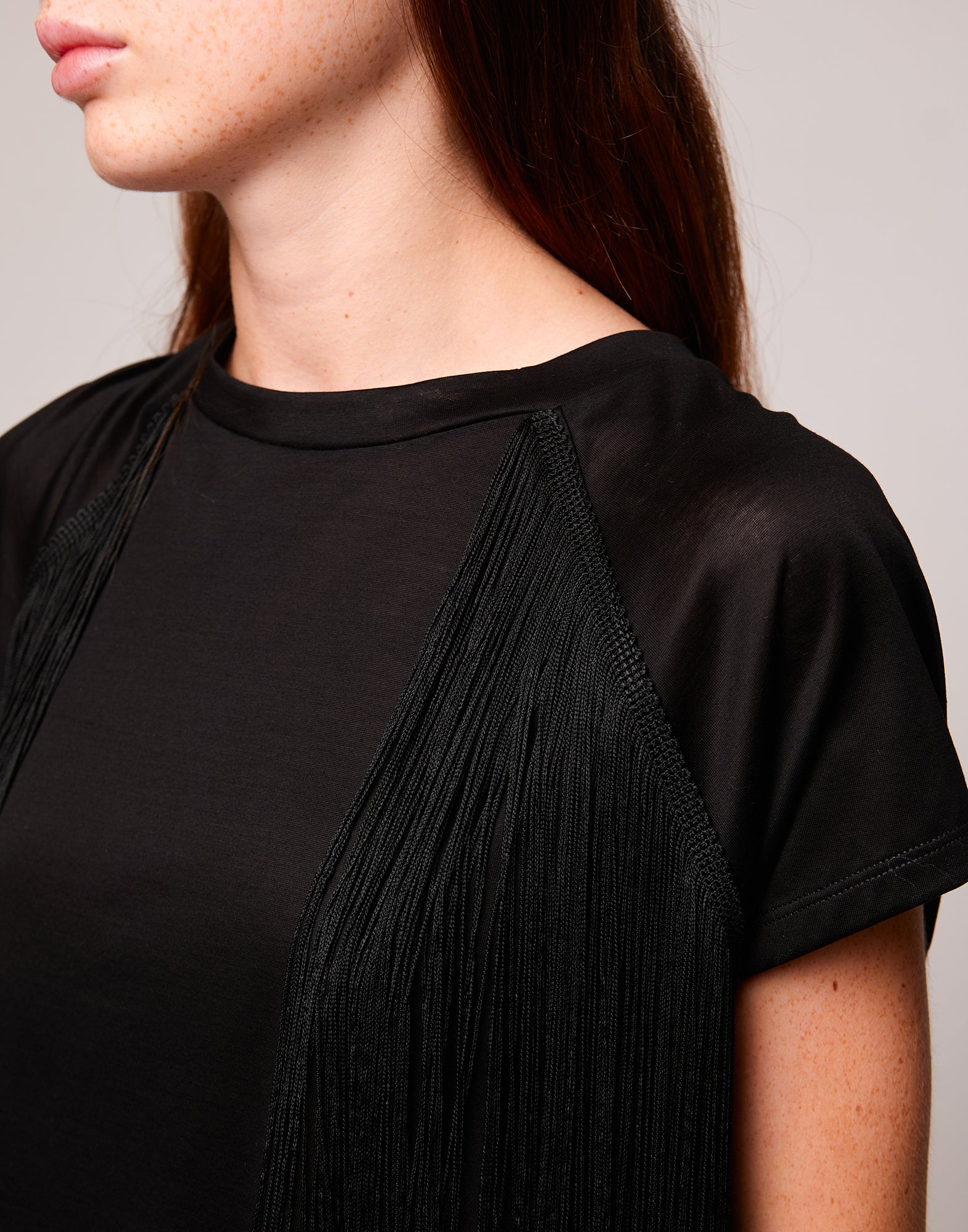 T-shirt in Cotone Makò con Frange Nera