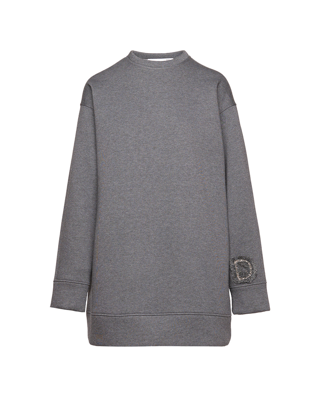 Abito in Felpa Soft con Ricamo Applicato Grigio Melange