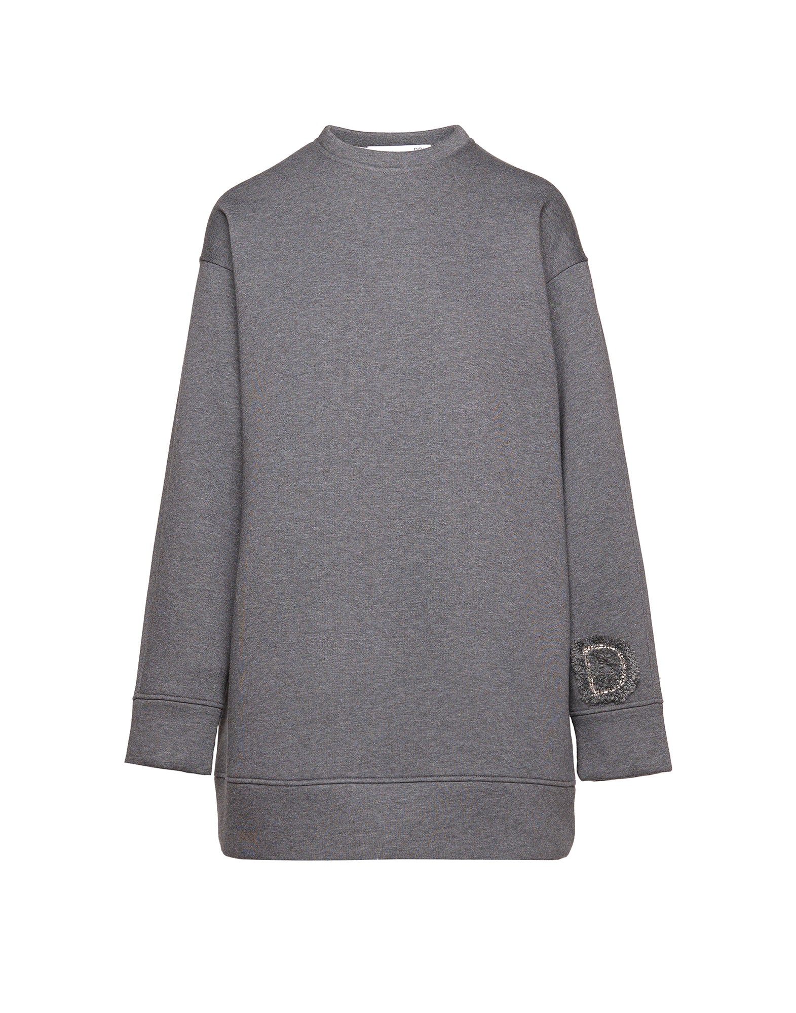 Abito in Felpa Soft con Ricamo Applicato Grigio Melange