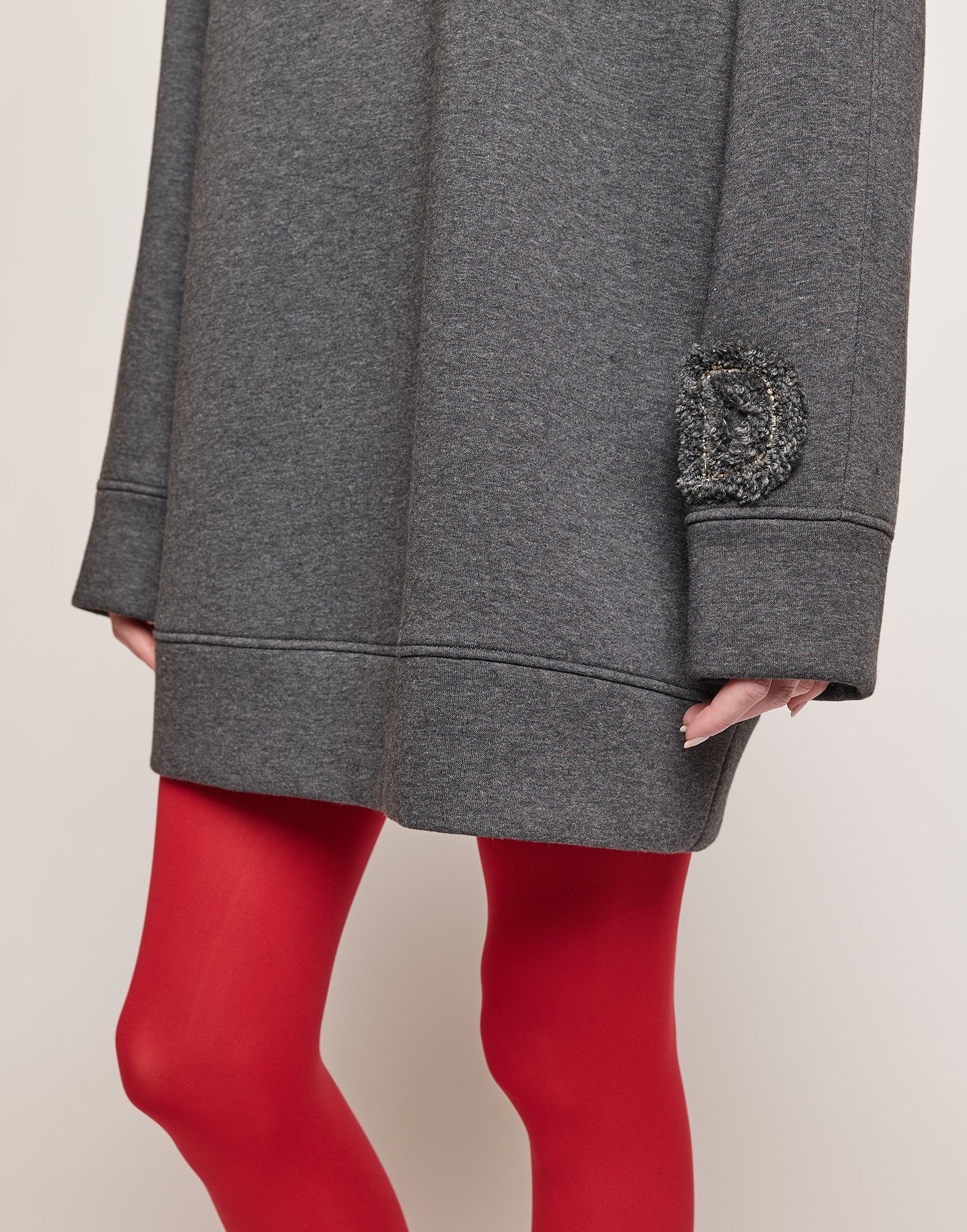 Abito in Felpa Soft con Ricamo Applicato Grigio Melange