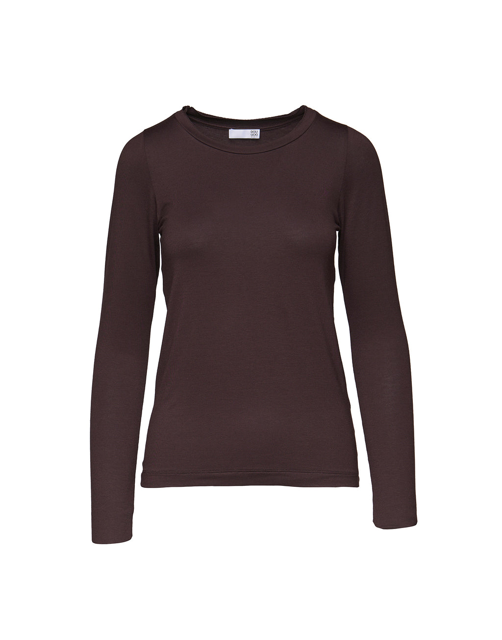T-shirt a Manica Lunga in Jersey di Viscosa Stretch con Scollo Ampio Ciocco