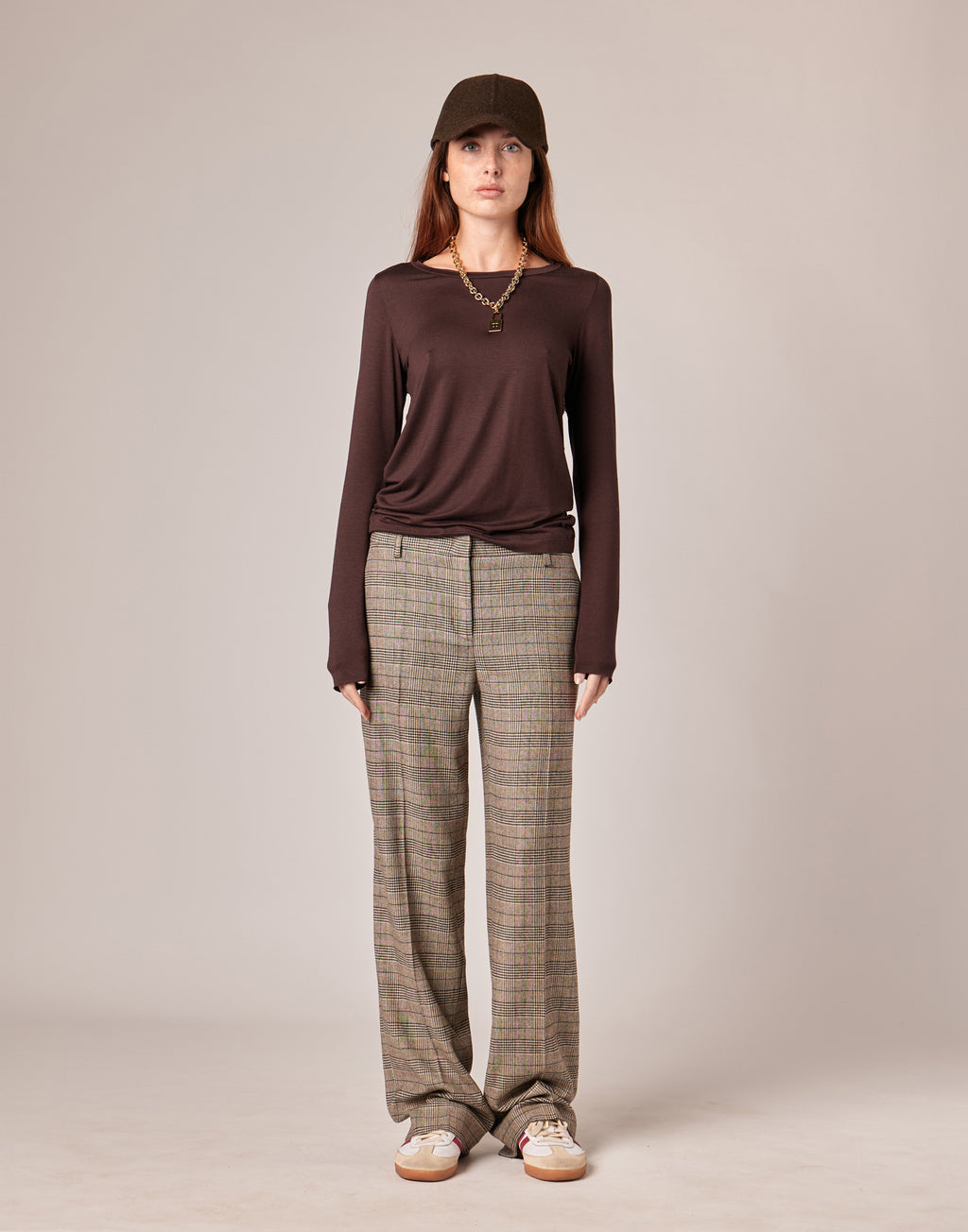 T-shirt a Manica Lunga in Jersey di Viscosa Stretch con Scollo Ampio Ciocco