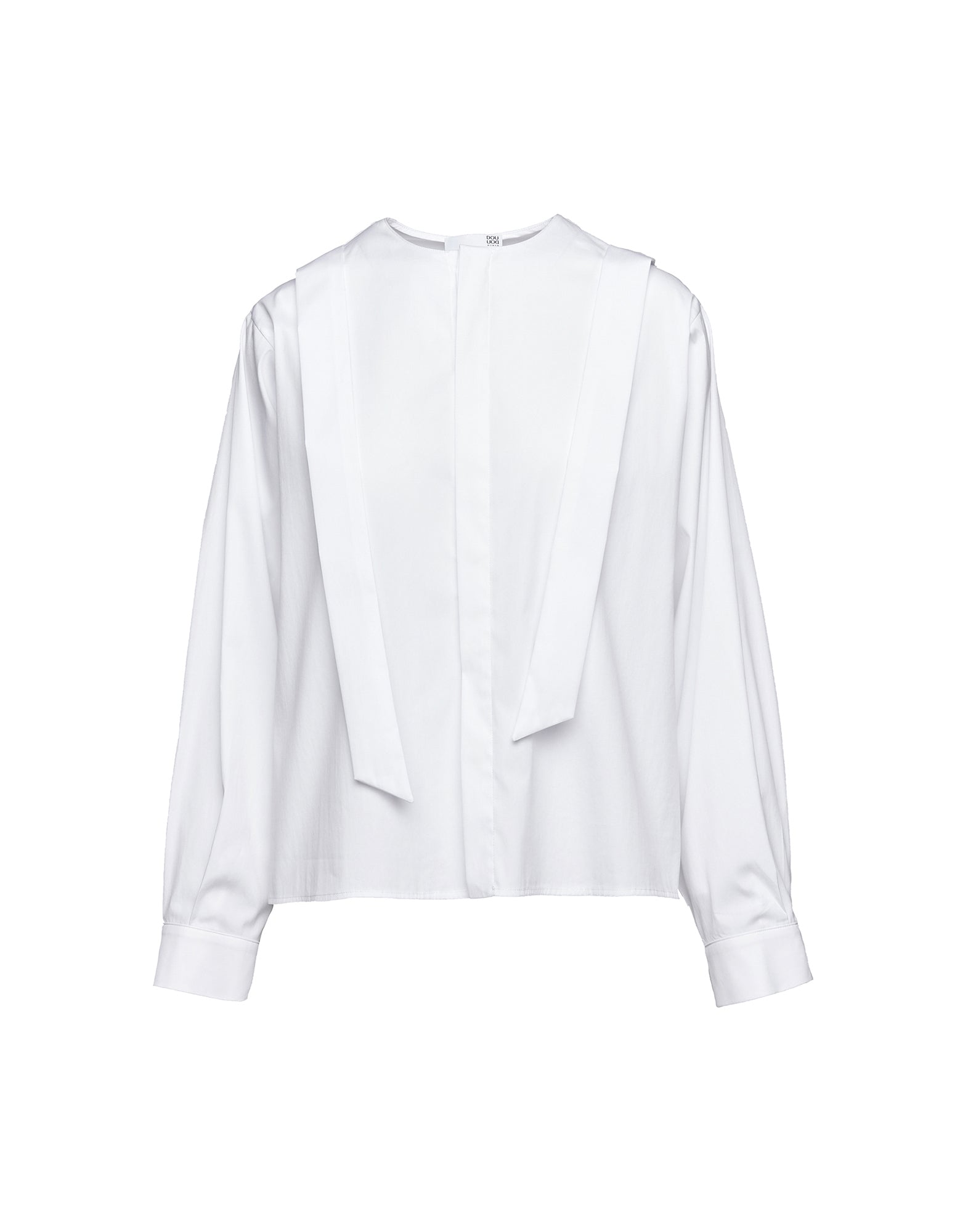 Camicia in Popeline Stretch con Nastro al Collo Bianco