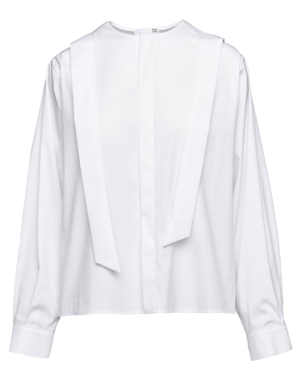 Stretch Poplin Shirt with White Neck Ribbon