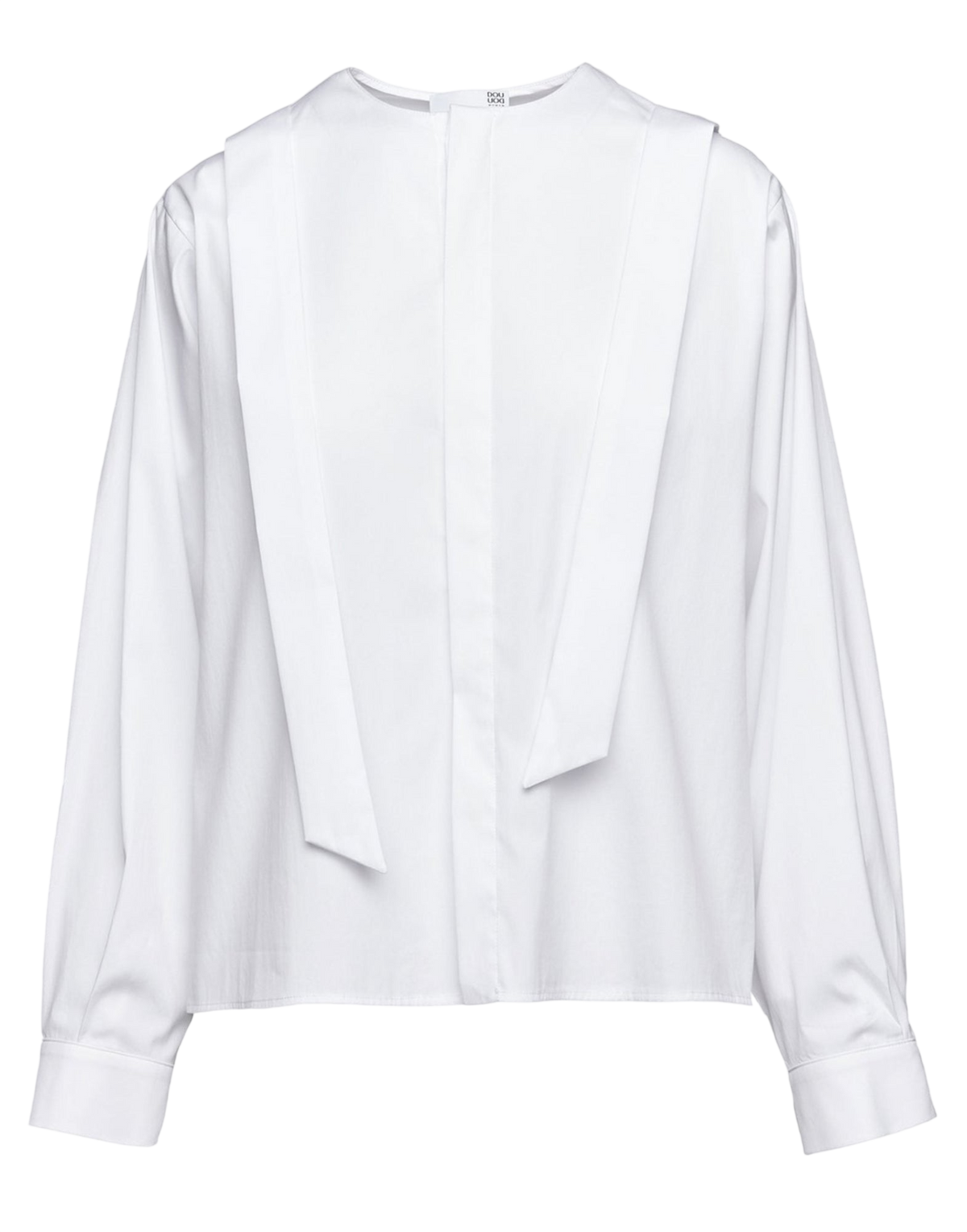 Stretch Poplin Shirt with White Neck Ribbon
