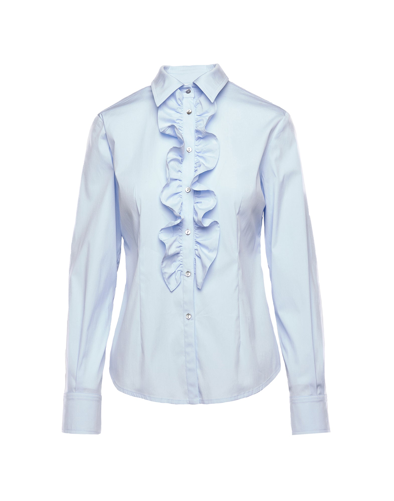Camicia in Popeline Stretch con Rouches Frontali Celeste