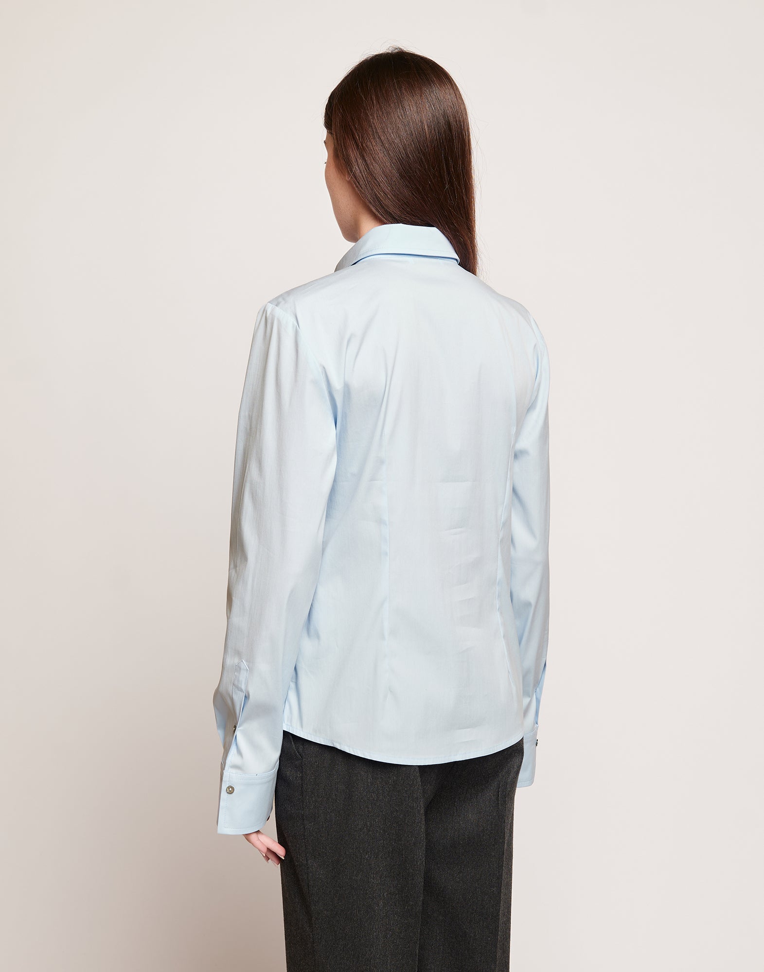 Camicia in Popeline Stretch con Rouches Frontali Celeste