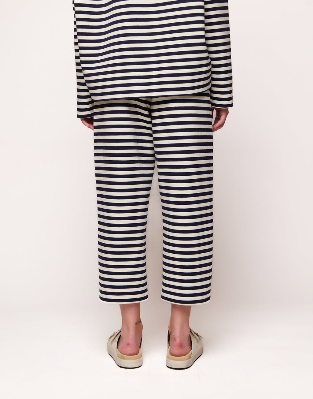 Pantaloni Japan in Felpa Rigata Sartoriale Blu Navy/Latte