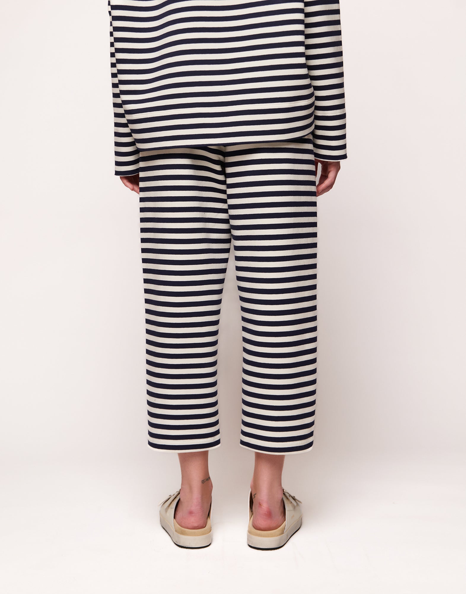 Pantaloni Japan in Felpa Rigata Sartoriale Blu Navy/Latte