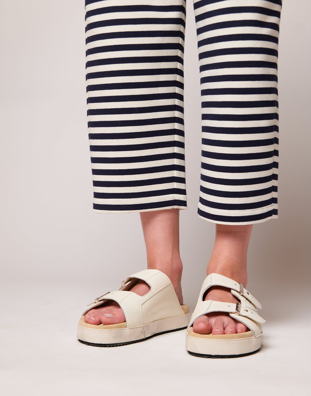 Pantaloni Japan in Felpa Rigata Sartoriale Blu Navy/Latte