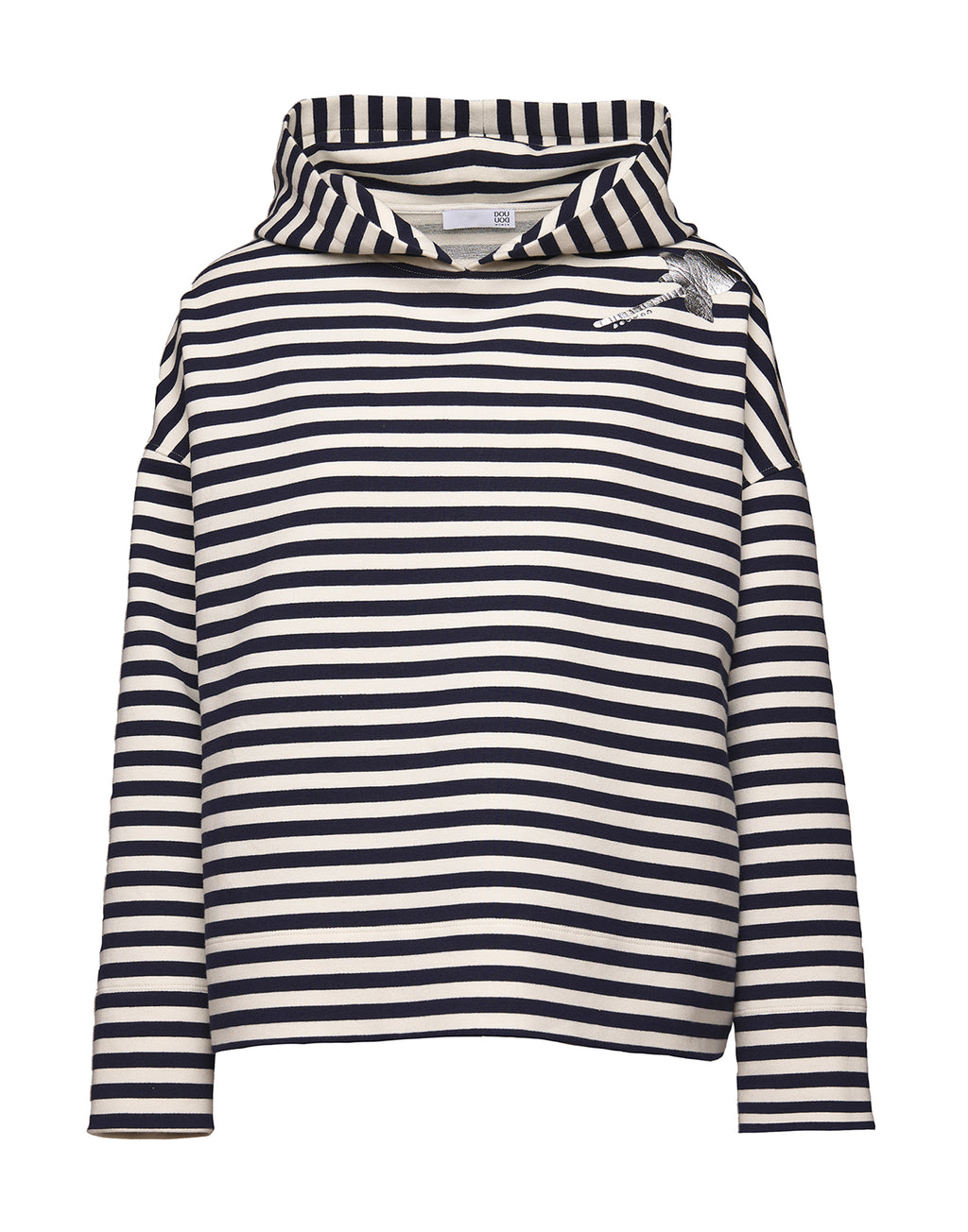 Felpa con Cappuccio in Felpa Rigata Sartoriale Blu Navy/Latte