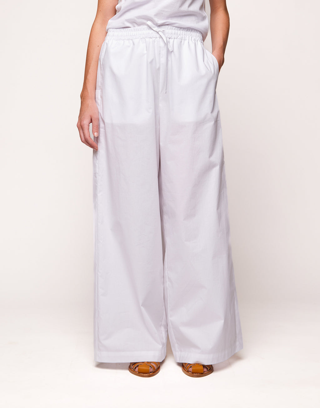 Pantaloni Ampi in Popeline Off White