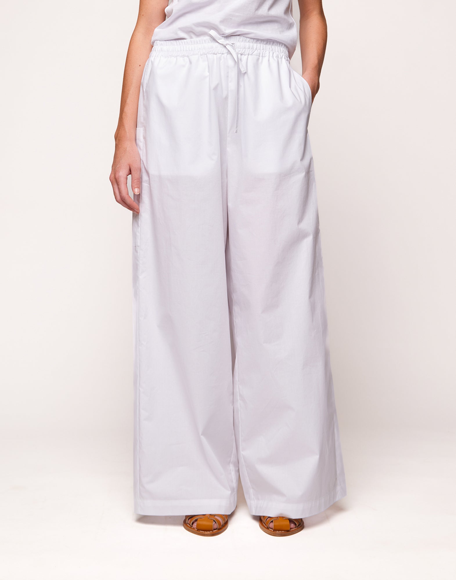 Pantaloni Ampi in Popeline Off White
